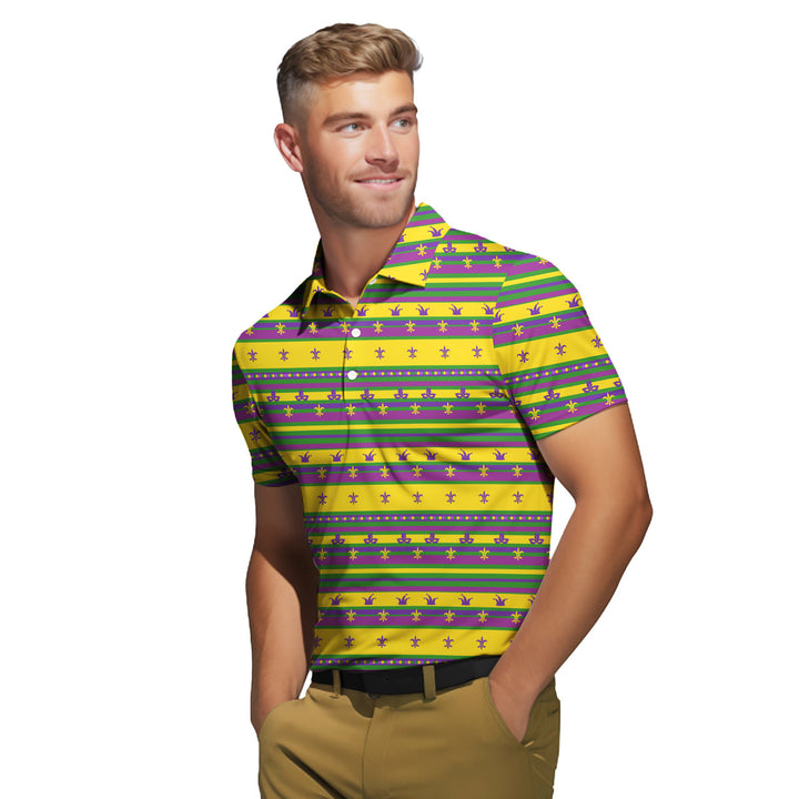 Striped Mardi Gras Polo Shirt For Men 