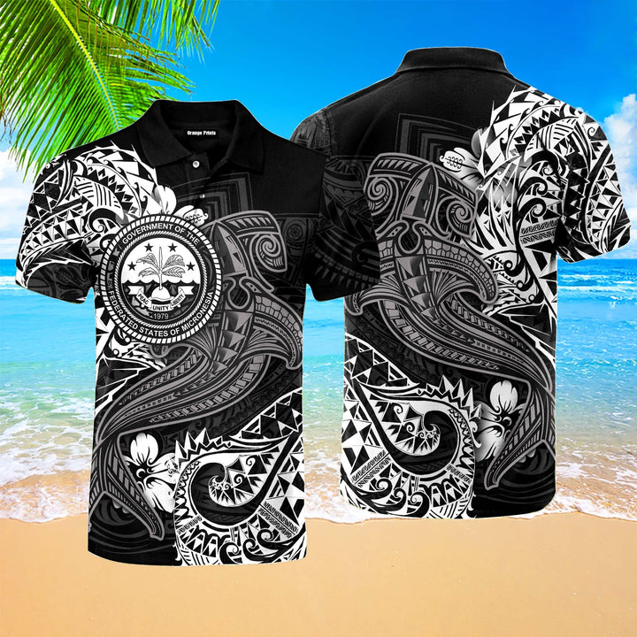White Shark Polynesian Tattoo Fsm Polo Shirt For Men PO1285