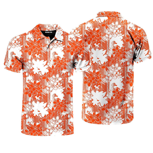 Orange Flowers Tropical Polo Shirt For Men
