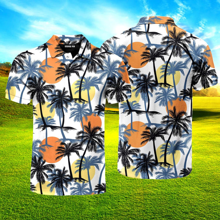 Retro Sunset Palm Trees Tropical Pattern Polo Shirt For Men