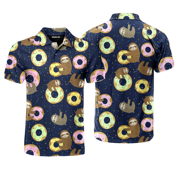 Cute Sloth With Sweet Donuts Polo Shirt For Men