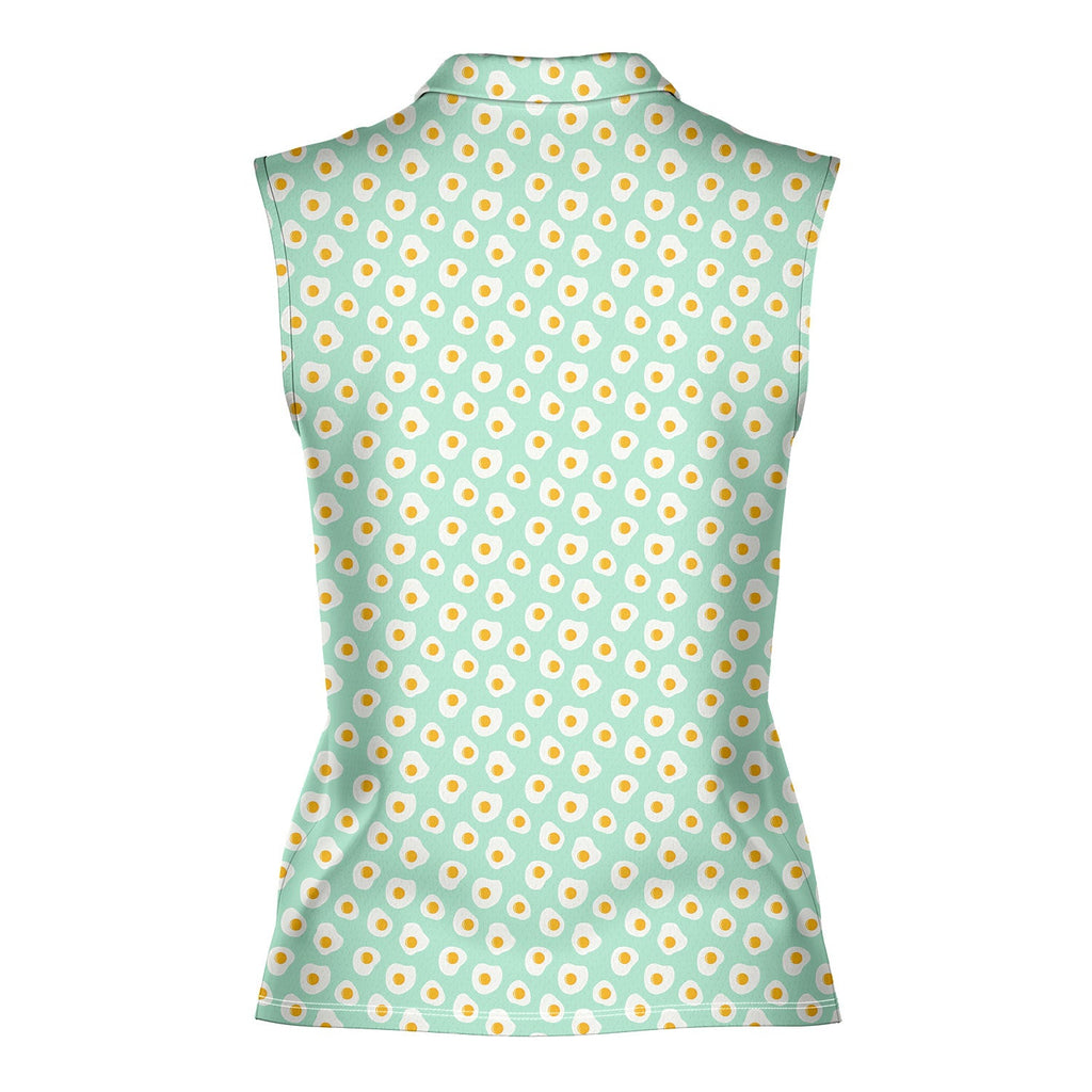 Fried Eggs Green-Women Sleeveless Polo Shirt-Gerbera Prints