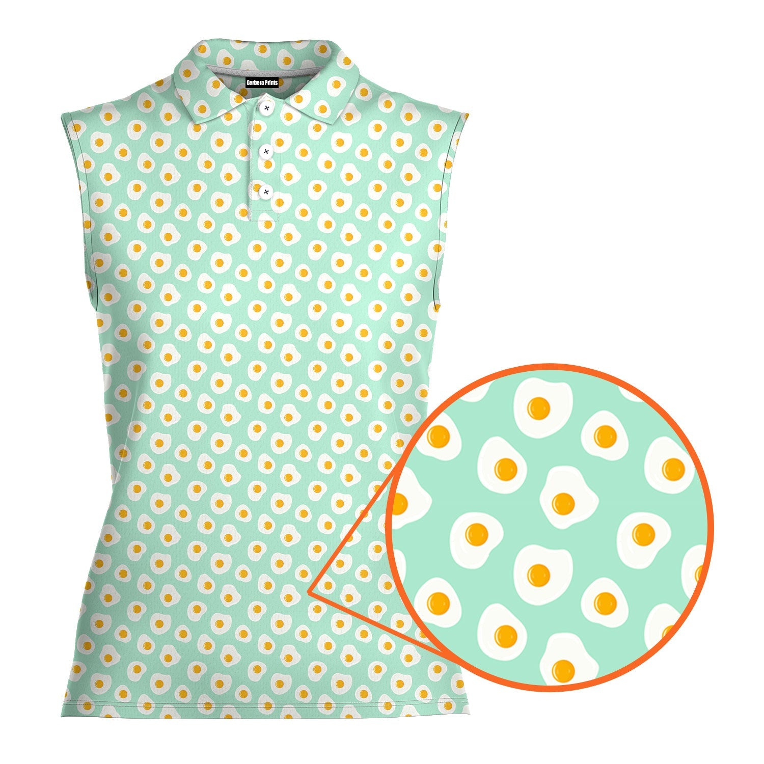 Fried Eggs Green-Women Sleeveless Polo Shirt-Gerbera Prints