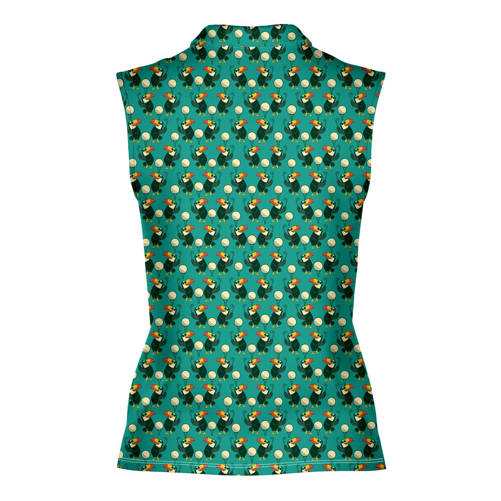 Toucan Tee Time Women Sleeveless Polo Shirt - Back