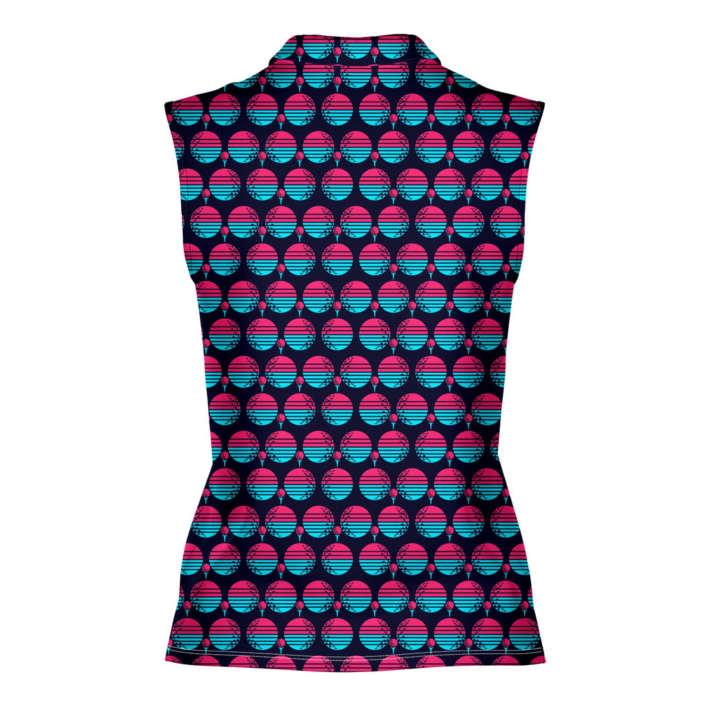 Synthwave Bogey Sun Women Sleeveless Polo Shirt - Back