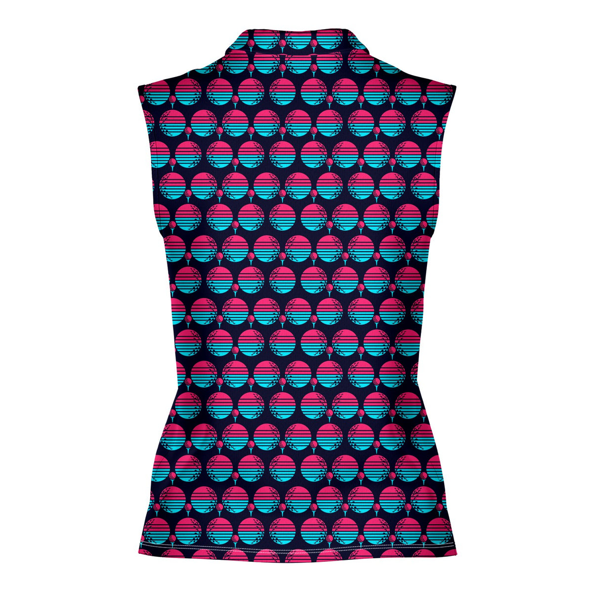 Synthwave Bogey Sun Women Sleeveless Polo Shirt - Back
