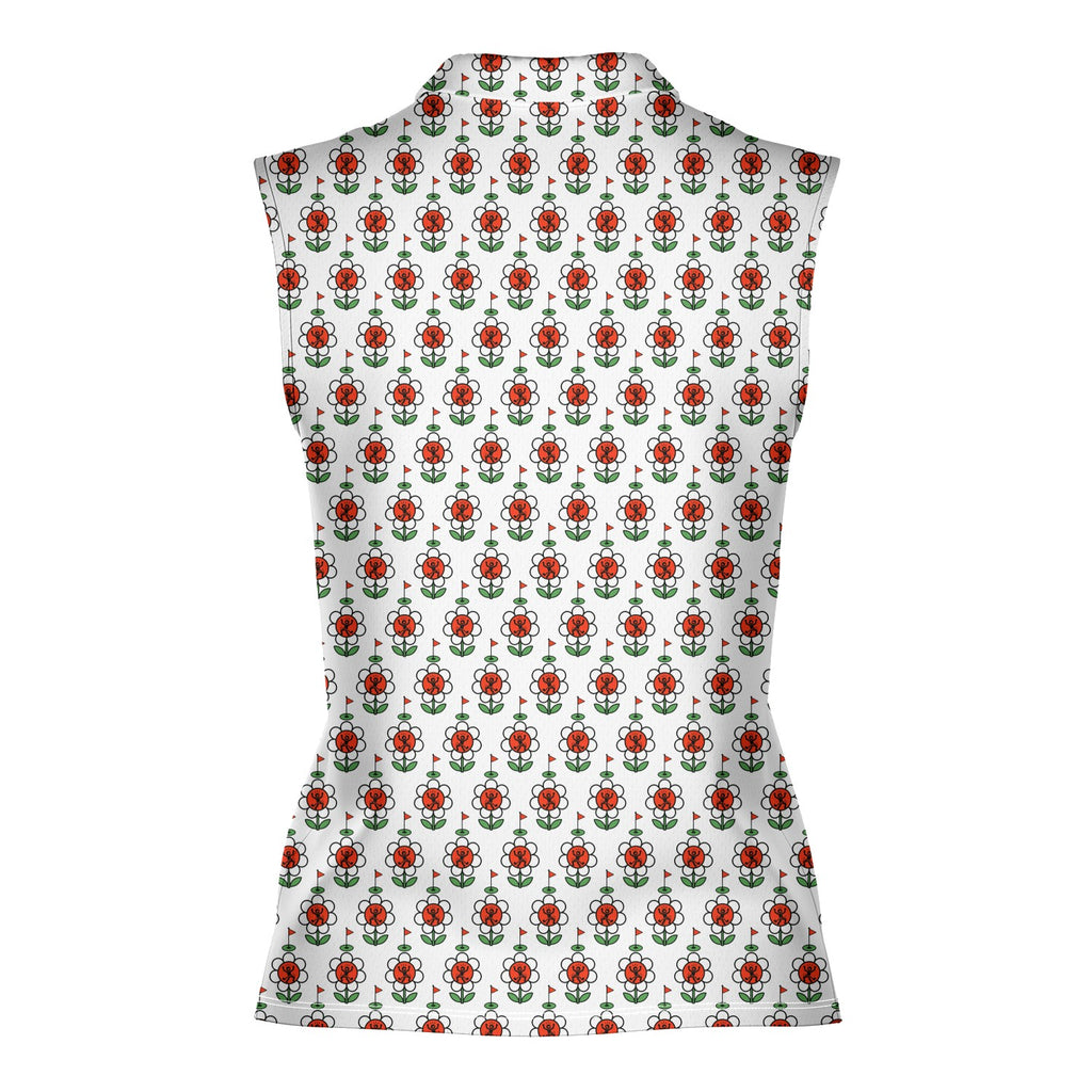 Rage In Bloom Women Sleeveless Polo Shirt - Back