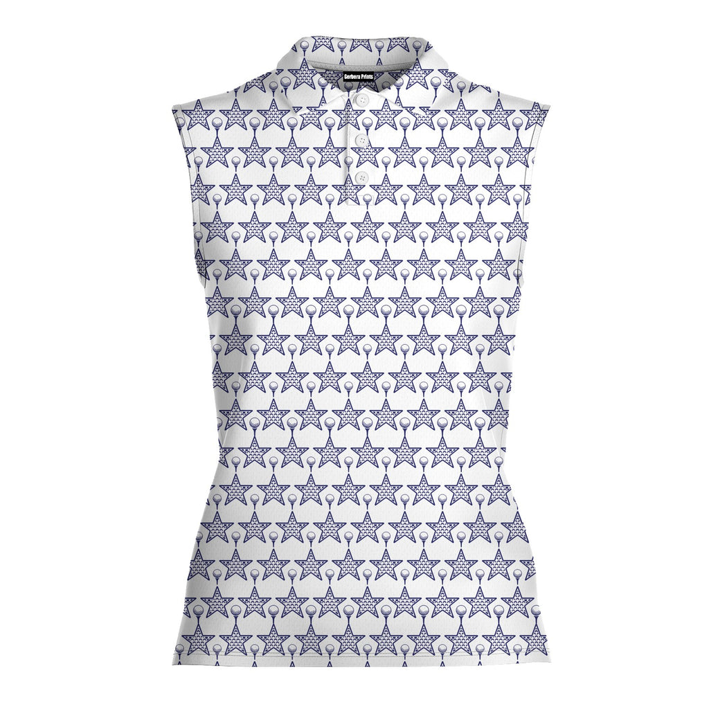 Dimple Star Flag Women Sleeveless Polo Shirt - Front