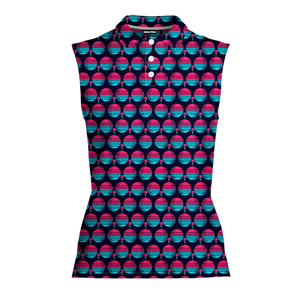 Synthwave Bogey Sun Women Sleeveless Polo Shirt - Front