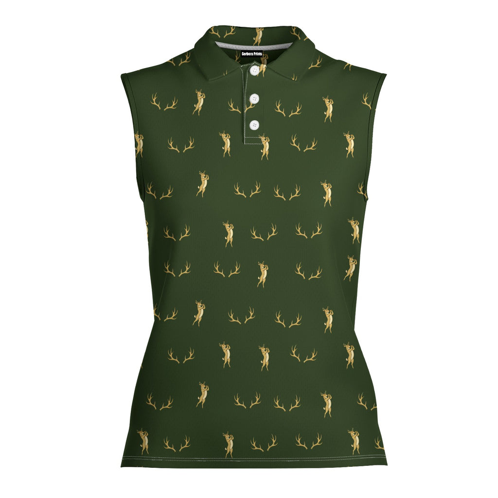 Buck Season Birdie Women Sleeveless Polo Shirt - Front