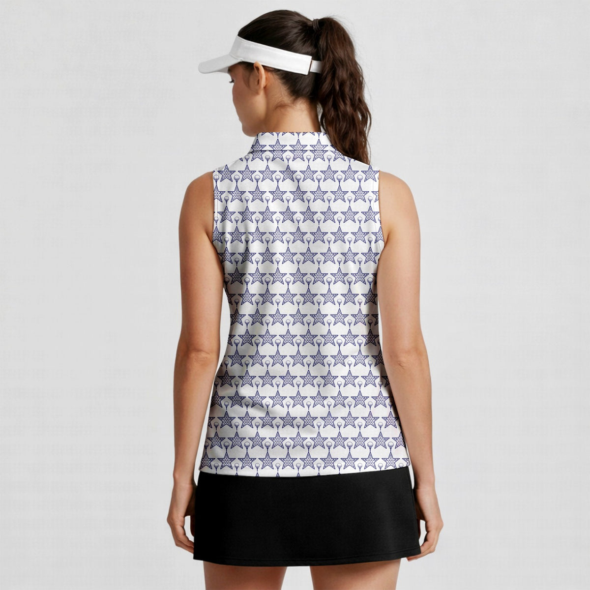 Dimple Star Flag Women Sleeveless Polo Shirt - Model Side