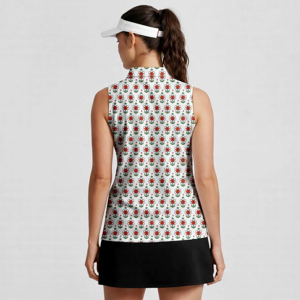 Rage In Bloom Women Sleeveless Polo Shirt - Model Side