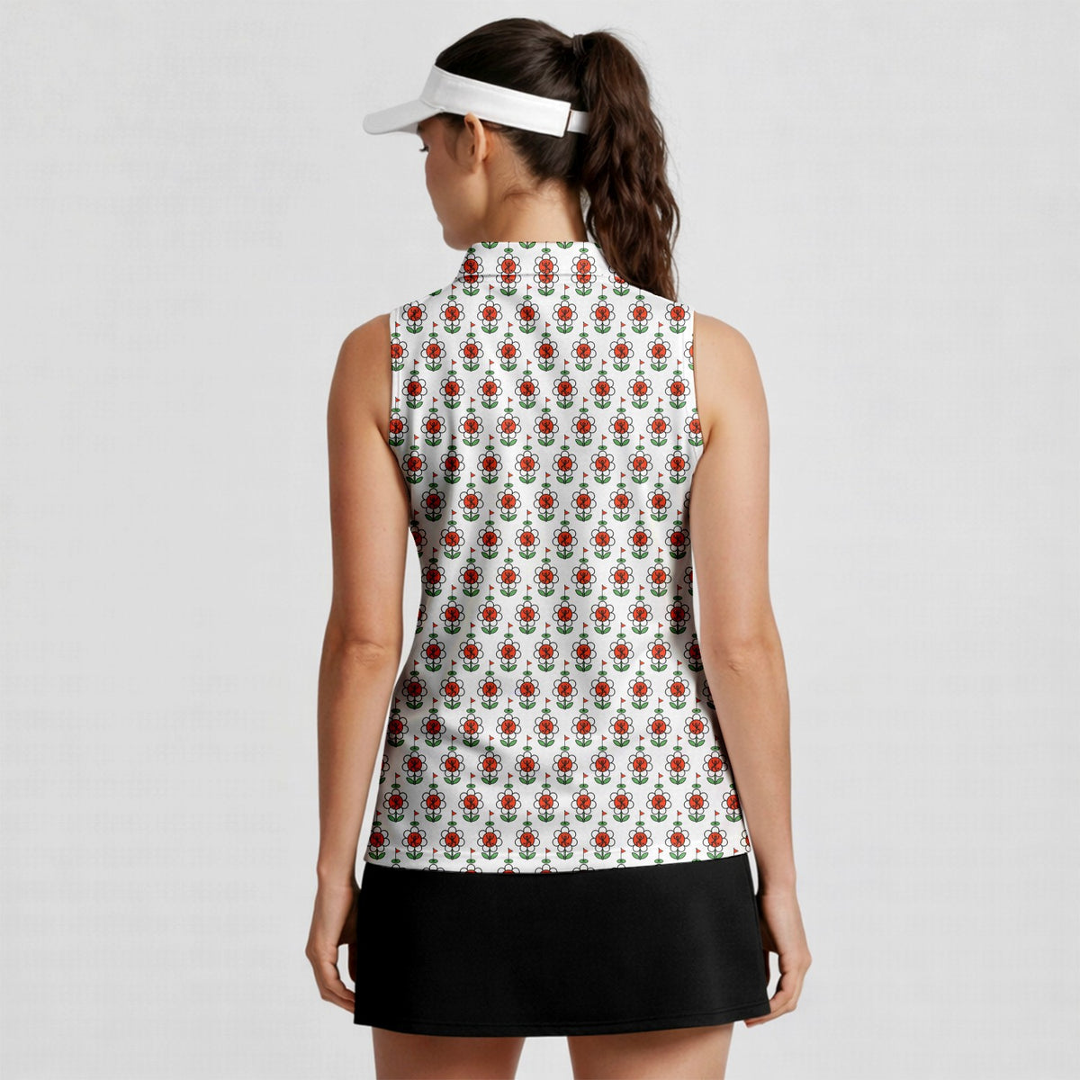 Rage In Bloom Women Sleeveless Polo Shirt - Model Side