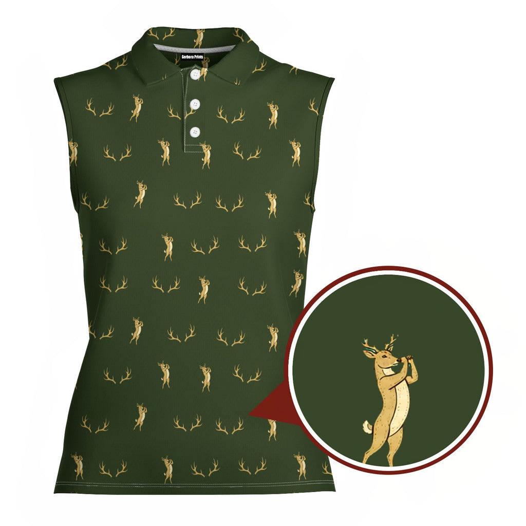 Buck Season Birdie Women Sleeveless Polo Shirt - Detail Close-up