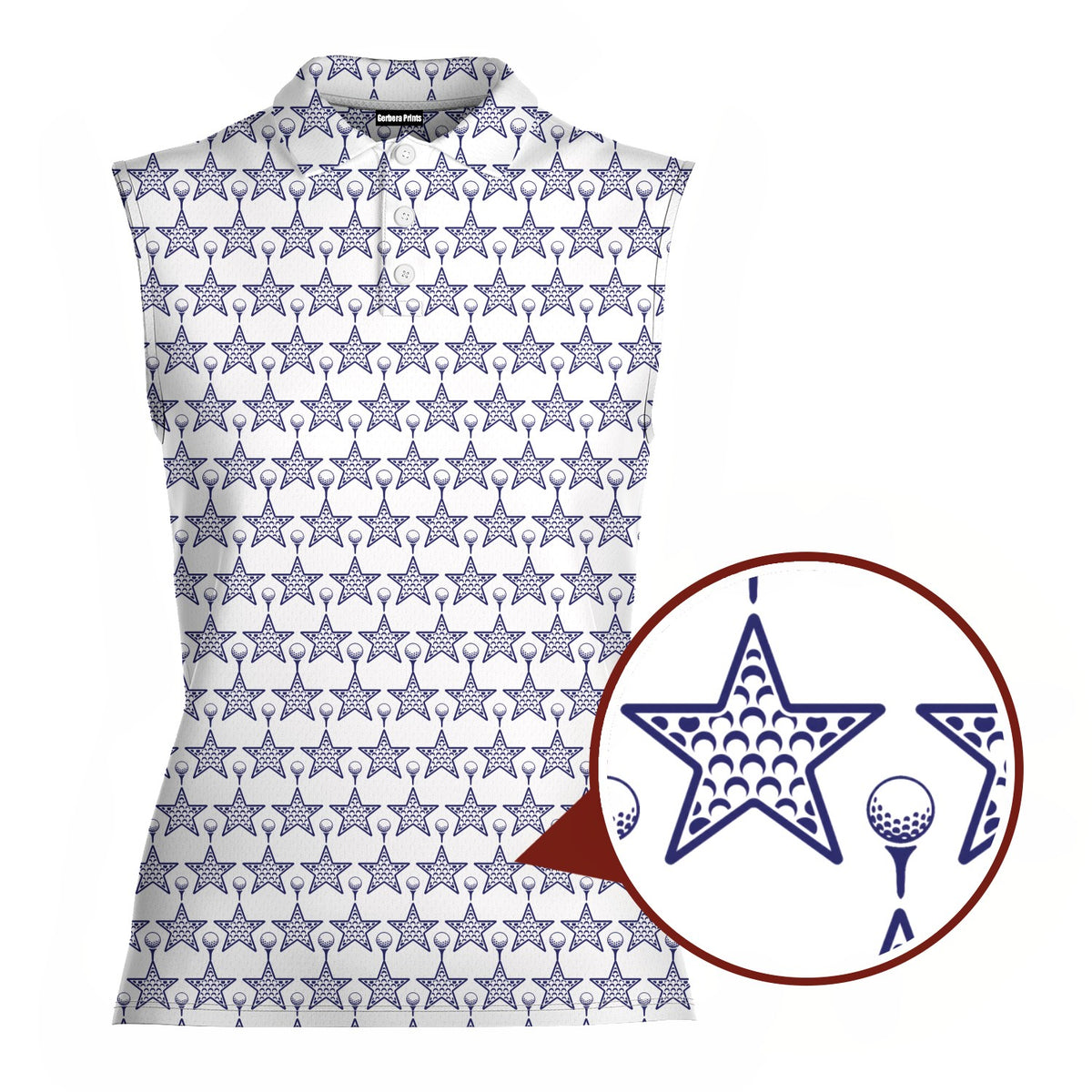 Dimple Star Flag Women Sleeveless Polo Shirt - Detail Close-up