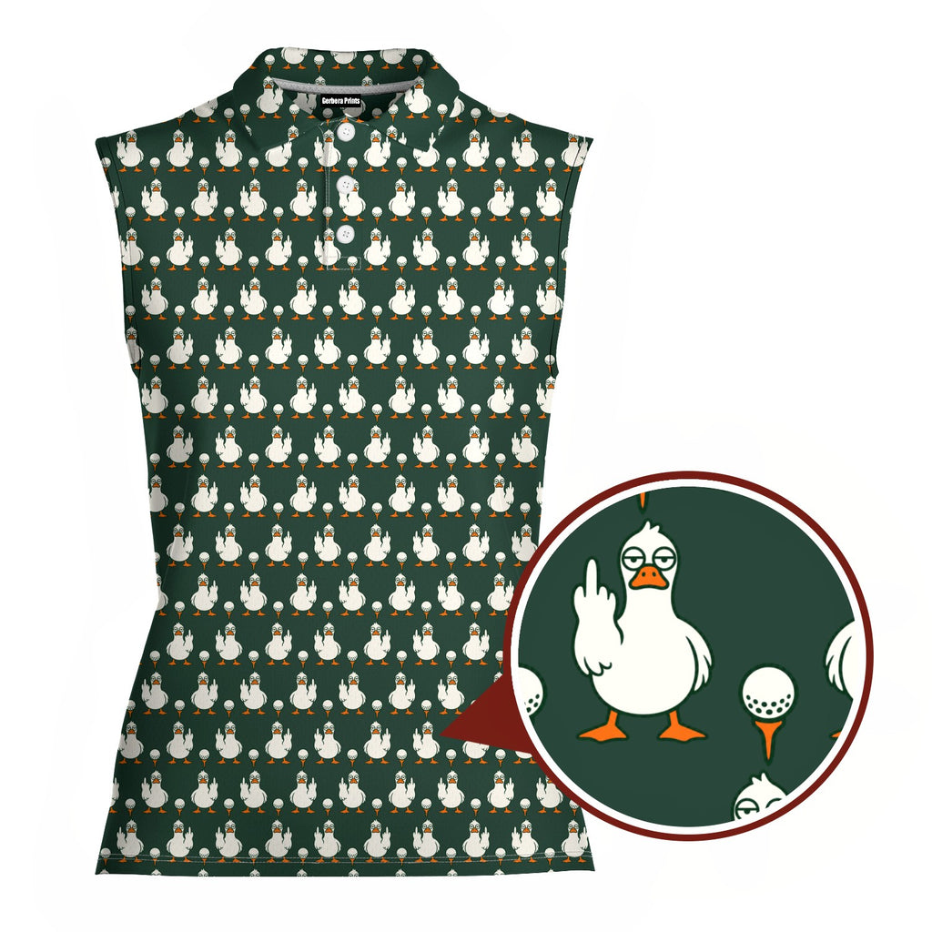 Birdie Salute Women Sleeveless Polo Shirt - Detail Close-up