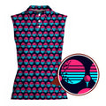 Synthwave Bogey Sun Women Sleeveless Polo Shirt - Detail Close-up