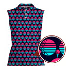 Synthwave Bogey Sun Women Sleeveless Polo Shirt - Detail Close-up