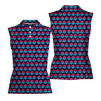 Synthwave Bogey Sun Women Sleeveless Polo Shirt - Front and Back