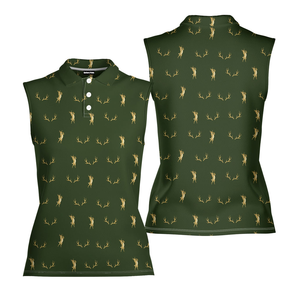 Buck Season Birdie Women Sleeveless Polo Shirt - Front and Back