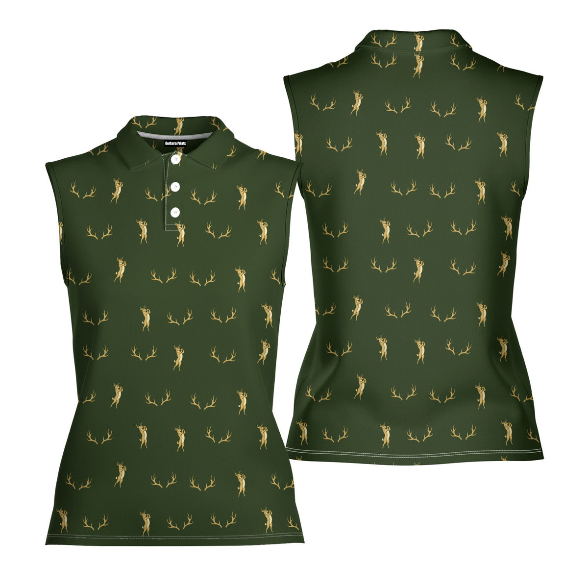 Buck Season Birdie Women Sleeveless Polo Shirt - Front and Back