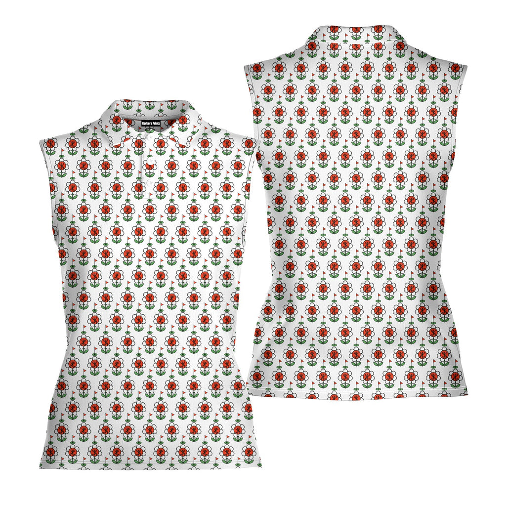 Rage In Bloom Women Sleeveless Polo Shirt - Front and Back