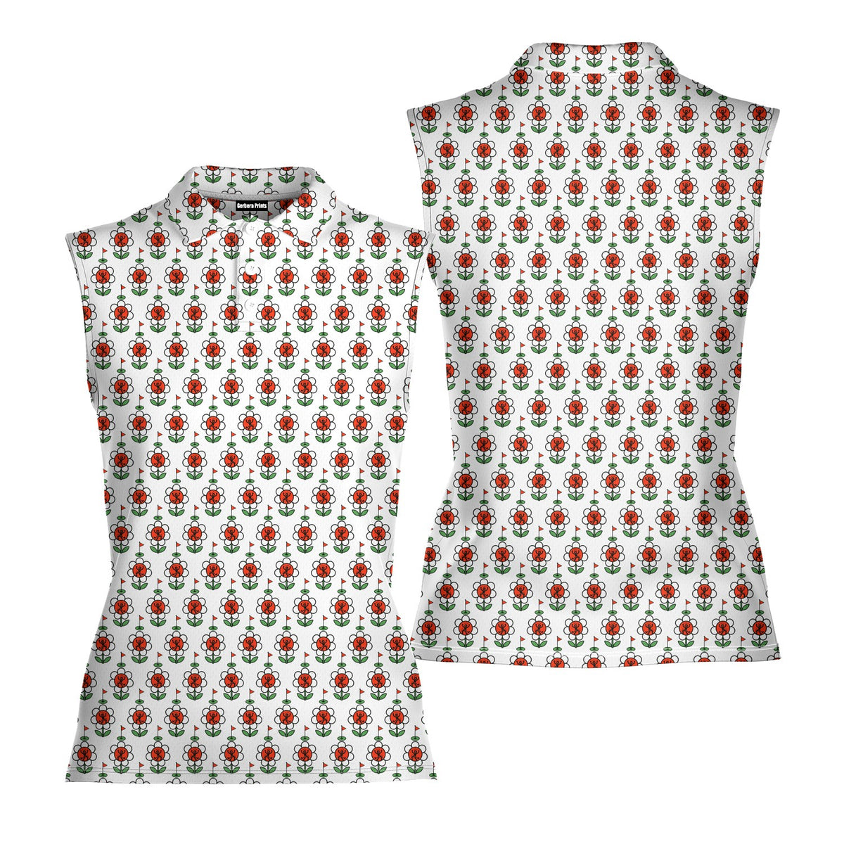 Rage In Bloom Women Sleeveless Polo Shirt - Front and Back