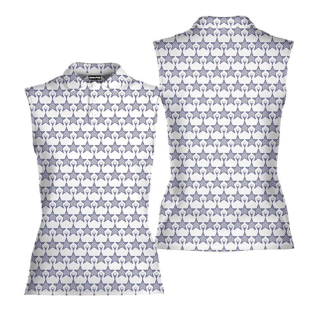 Dimple Star Flag Women Sleeveless Polo Shirt - Front and Back
