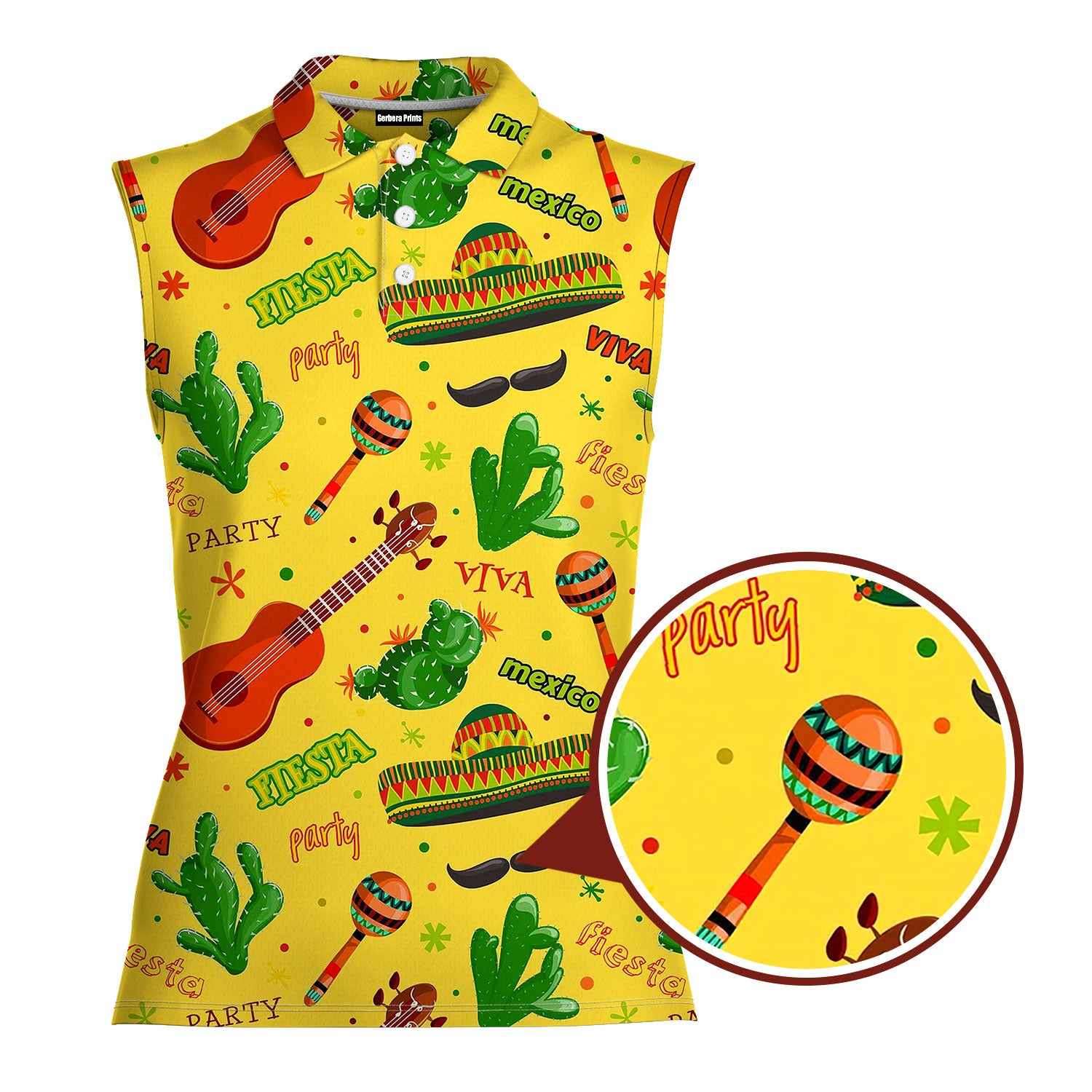 Fiesta Party Mexico-Women Sleeveless Polo Shirt-Gerbera Prints
