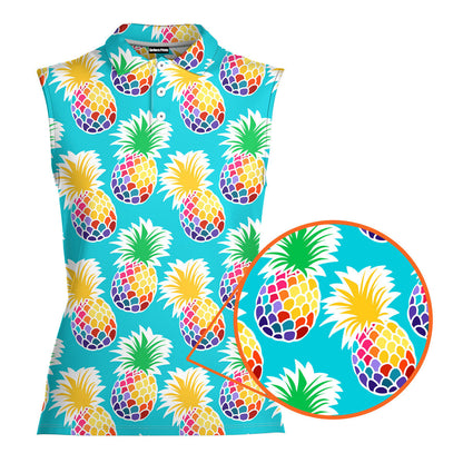 Colorful Pineapples - Ladies Sleeveless Golf Polo Shirt