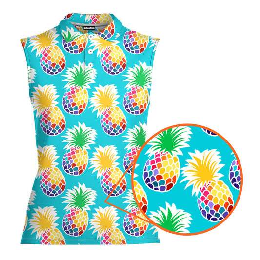 Colorful Pineapples - Ladies Sleeveless Golf Polo Shirt
