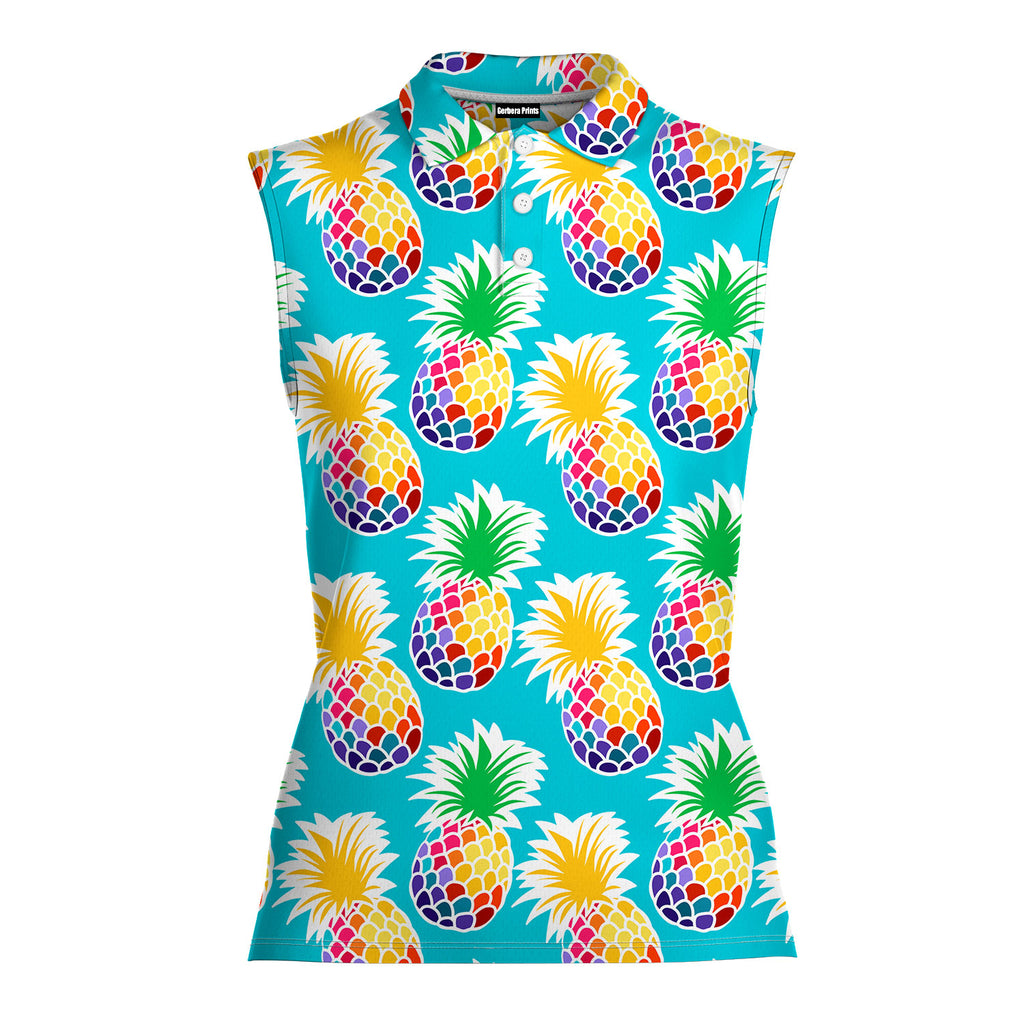 Colorful Pineapples-Women Sleeveless Polo Shirt-Gerbera Prints