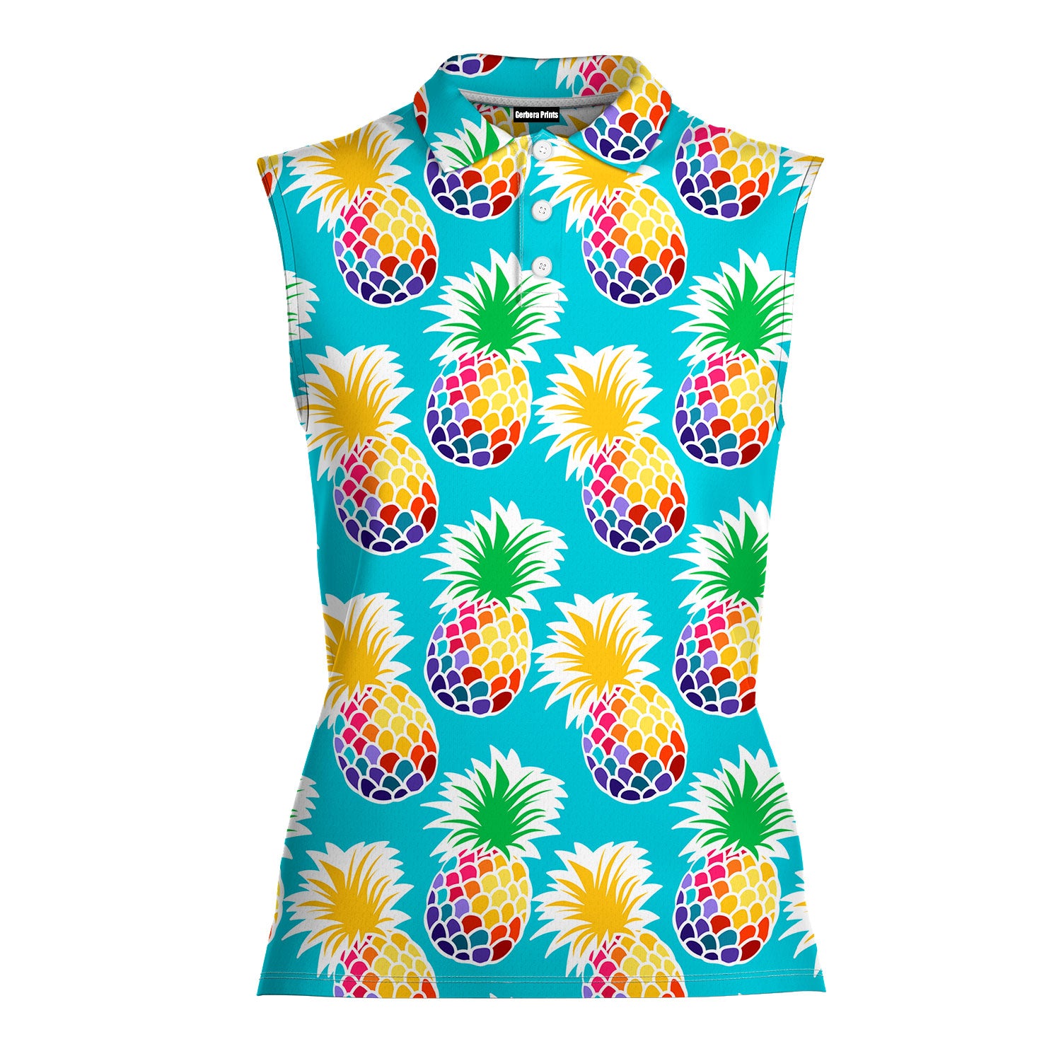 Colorful Pineapples-Women Sleeveless Polo Shirt-Gerbera Prints