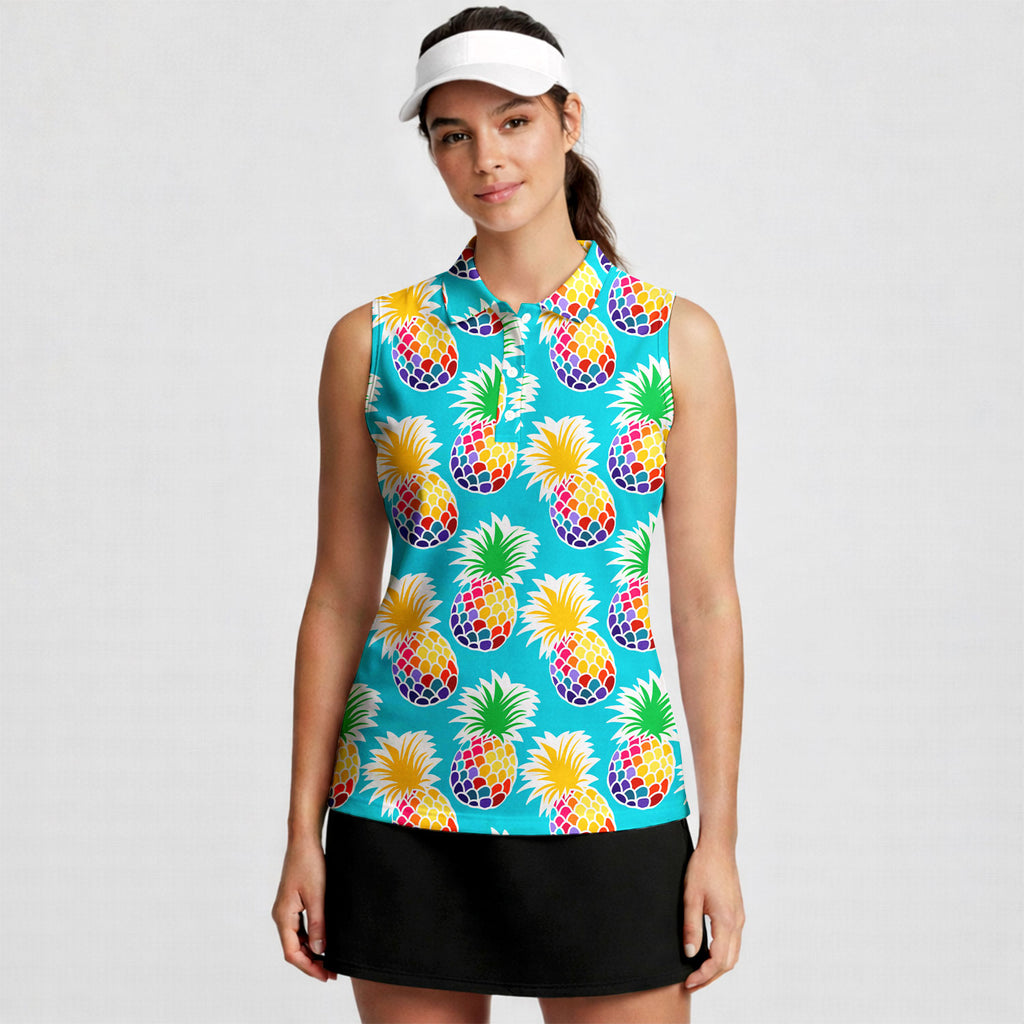 Colorful Pineapples-Women Sleeveless Polo Shirt-Gerbera Prints