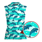 Realistic Dolphins In The Sea-Women Sleeveless Polo Shirt-Gerbera Prints