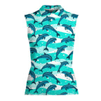 Realistic Dolphins In The Sea-Women Sleeveless Polo Shirt-Gerbera Prints