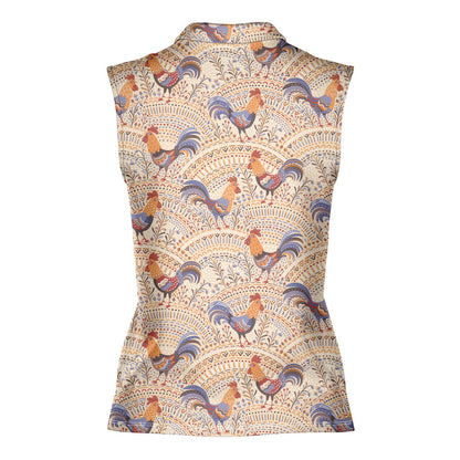 Chicken Roosters In Floral Ornament On A Beige Native Pattern - Ladies Sleeveless Golf Polo Shirt