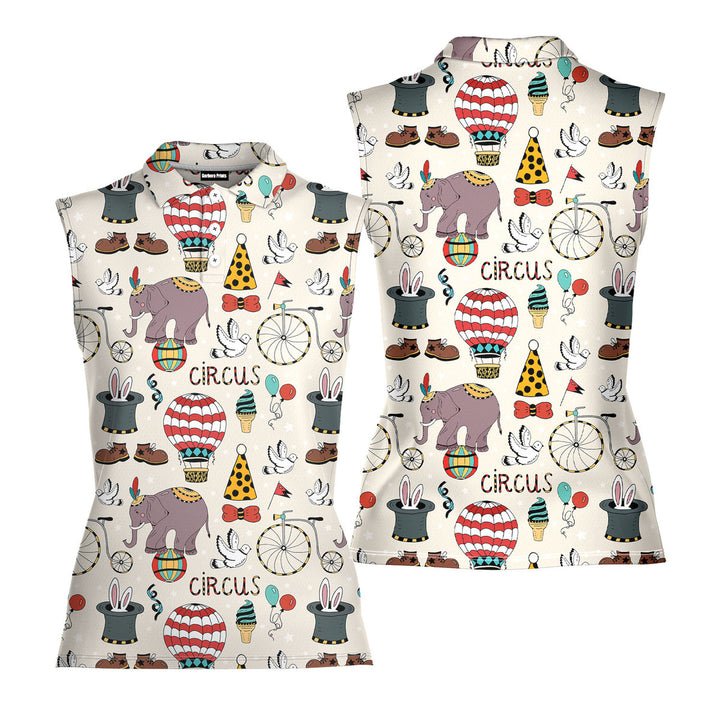 Lead A Circus Animal Pattern - Ladies Sleeveless Golf Polo Shirt