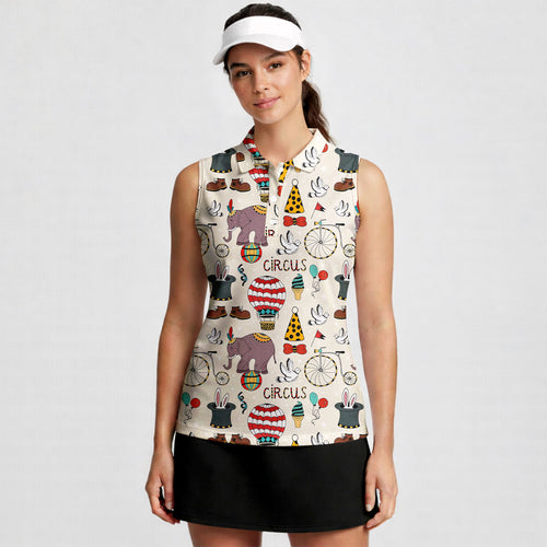 Lead A Circus Animal Pattern-Women Sleeveless Polo Shirt-Gerbera Prints