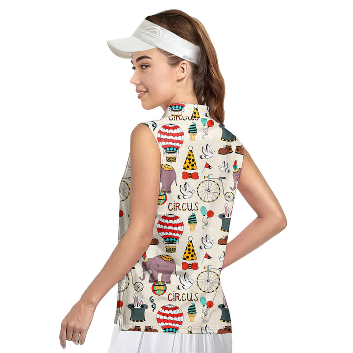 Lead A Circus Animal Pattern - Ladies Sleeveless Golf Polo Shirt