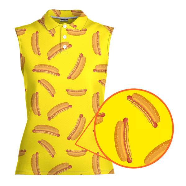 Hot Dog On Yellow - Ladies Sleeveless Golf Polo Shirt 