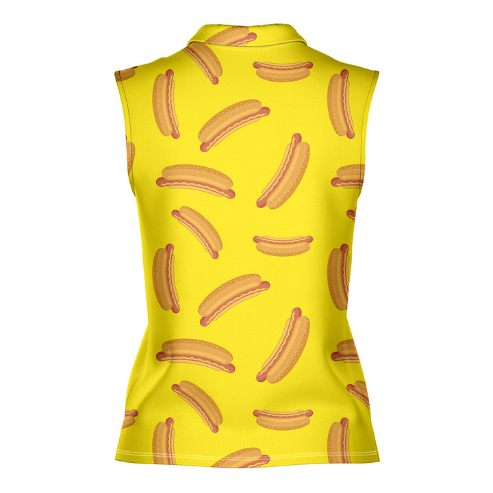 Hot Dog On Yellow - Ladies Sleeveless Golf Polo Shirt 