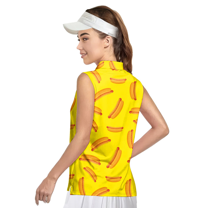 Hot Dog On Yellow - Ladies Sleeveless Golf Polo Shirt 