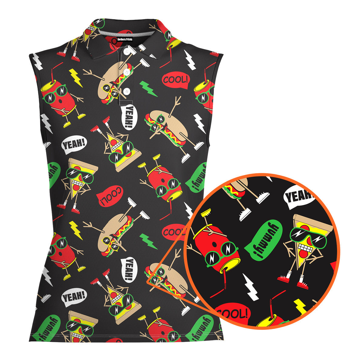 Funny Hot Dog Slice Pizza-Women Sleeveless Polo Shirt-Gerbera Prints