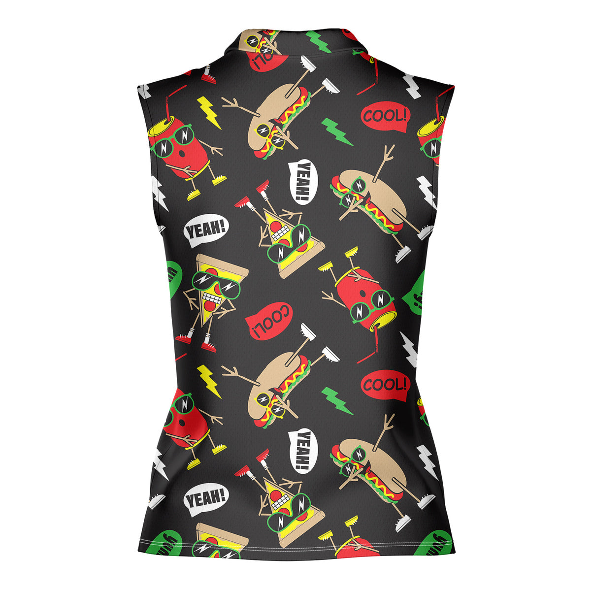 Funny Hot Dog Slice Pizza-Women Sleeveless Polo Shirt-Gerbera Prints