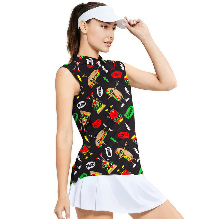 Funny Hot Dog Slice Pizza - Ladies Sleeveless Golf Polo Shirt