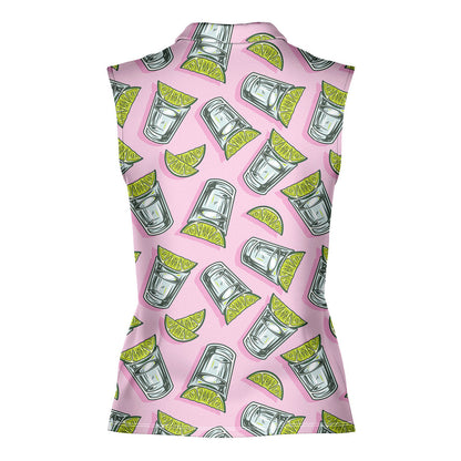 Cocktail Tequila With Lime - Ladies Sleeveless Golf Polo Shirt