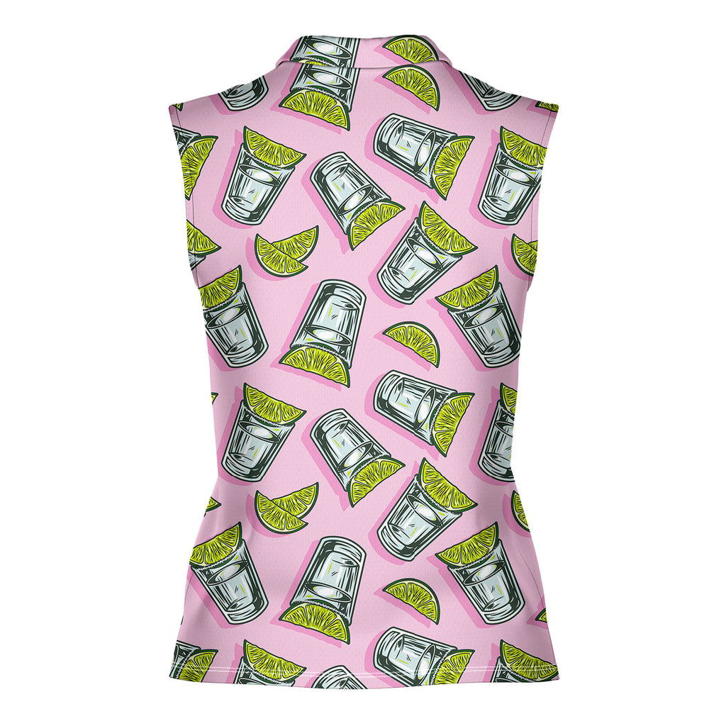 Cocktail Tequila With Lime-Women Sleeveless Polo Shirt-Gerbera Prints