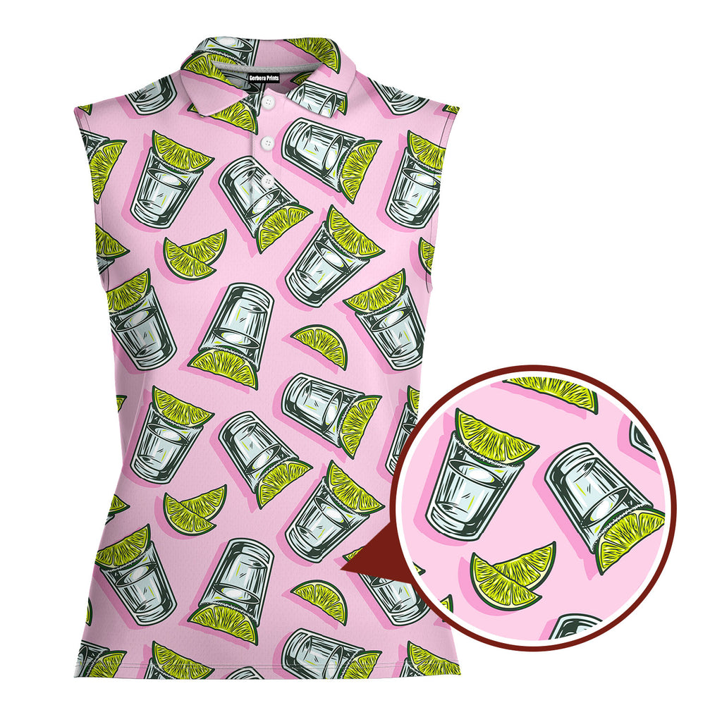 Cocktail Tequila With Lime-Women Sleeveless Polo Shirt-Gerbera Prints