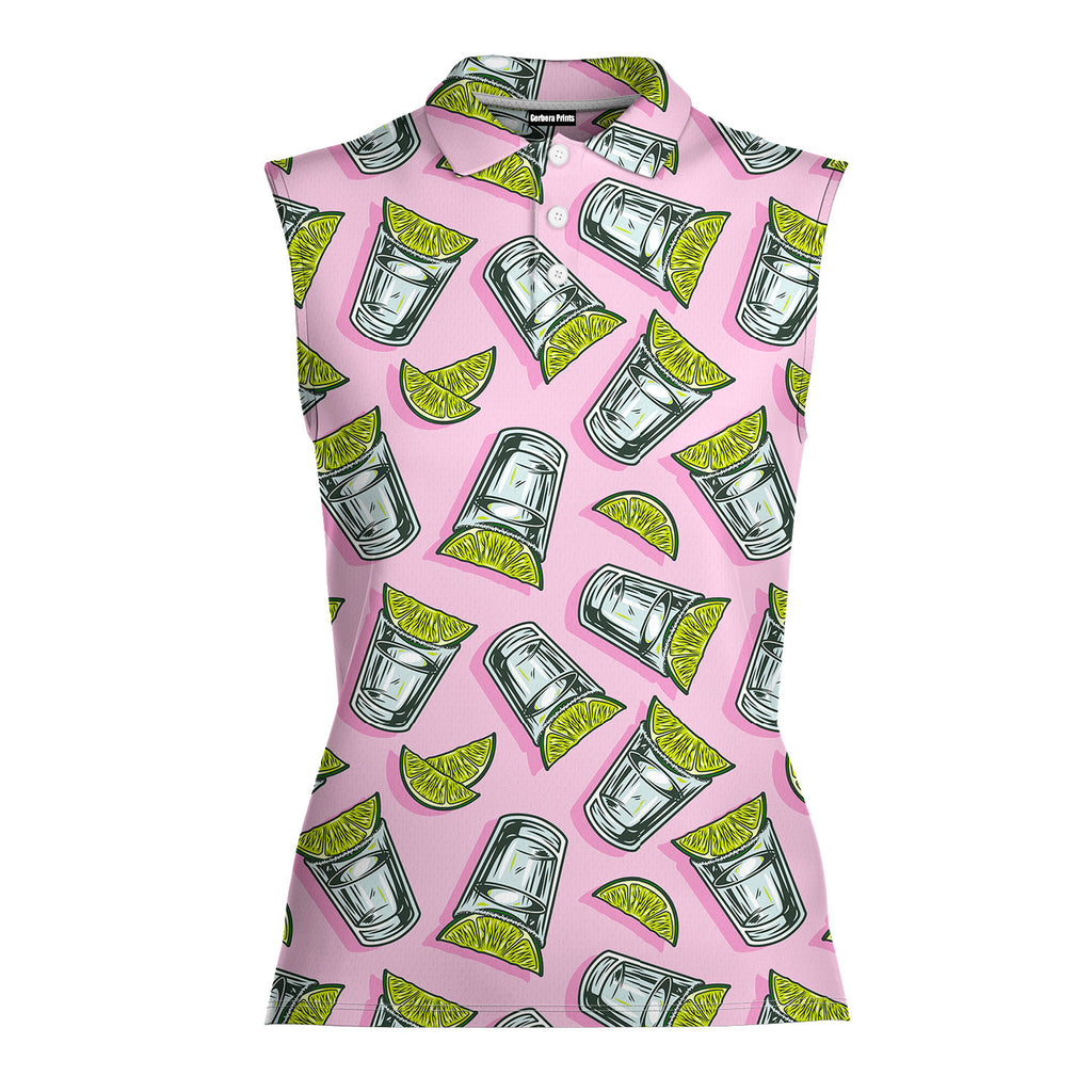 Cocktail Tequila With Lime-Women Sleeveless Polo Shirt-Gerbera Prints